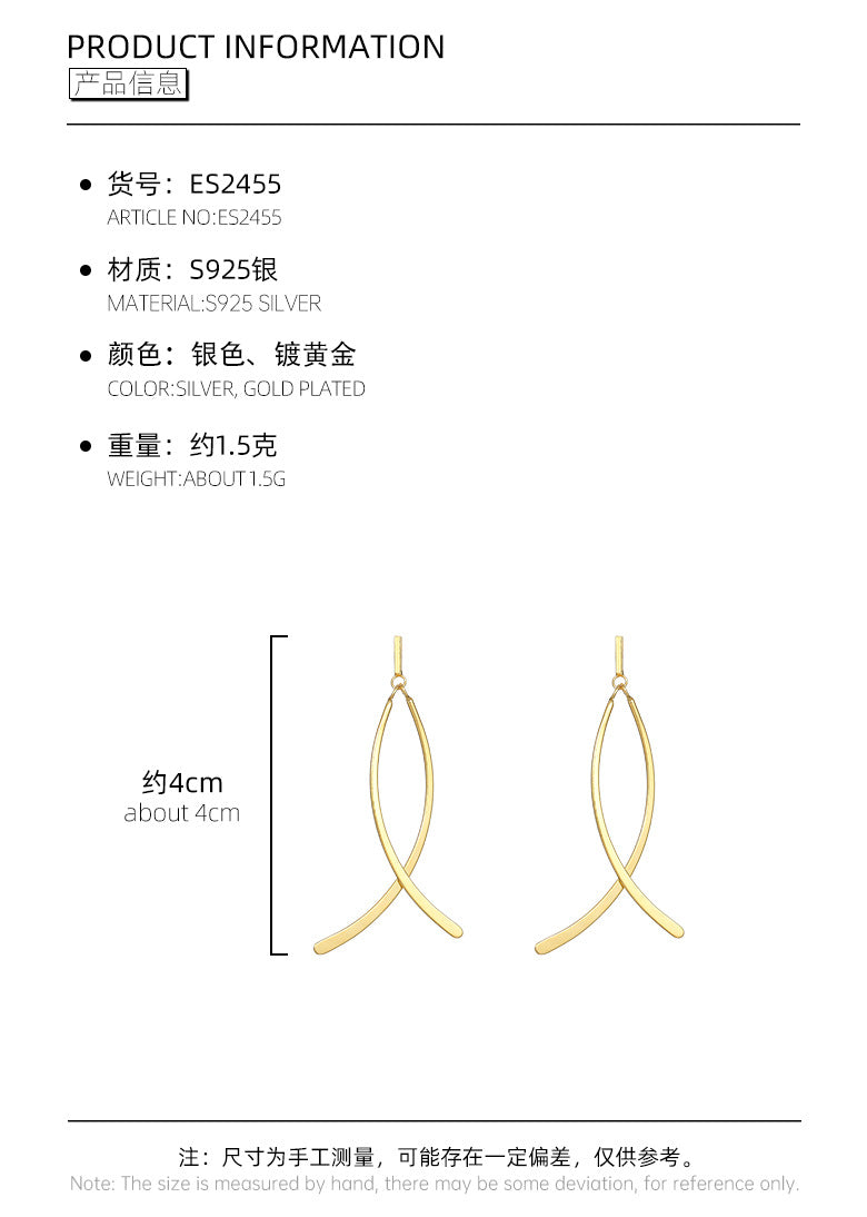 Under the banyan tree S925 silver cold wind cross temperament long earrings women's fashion niche design earrings new fashion