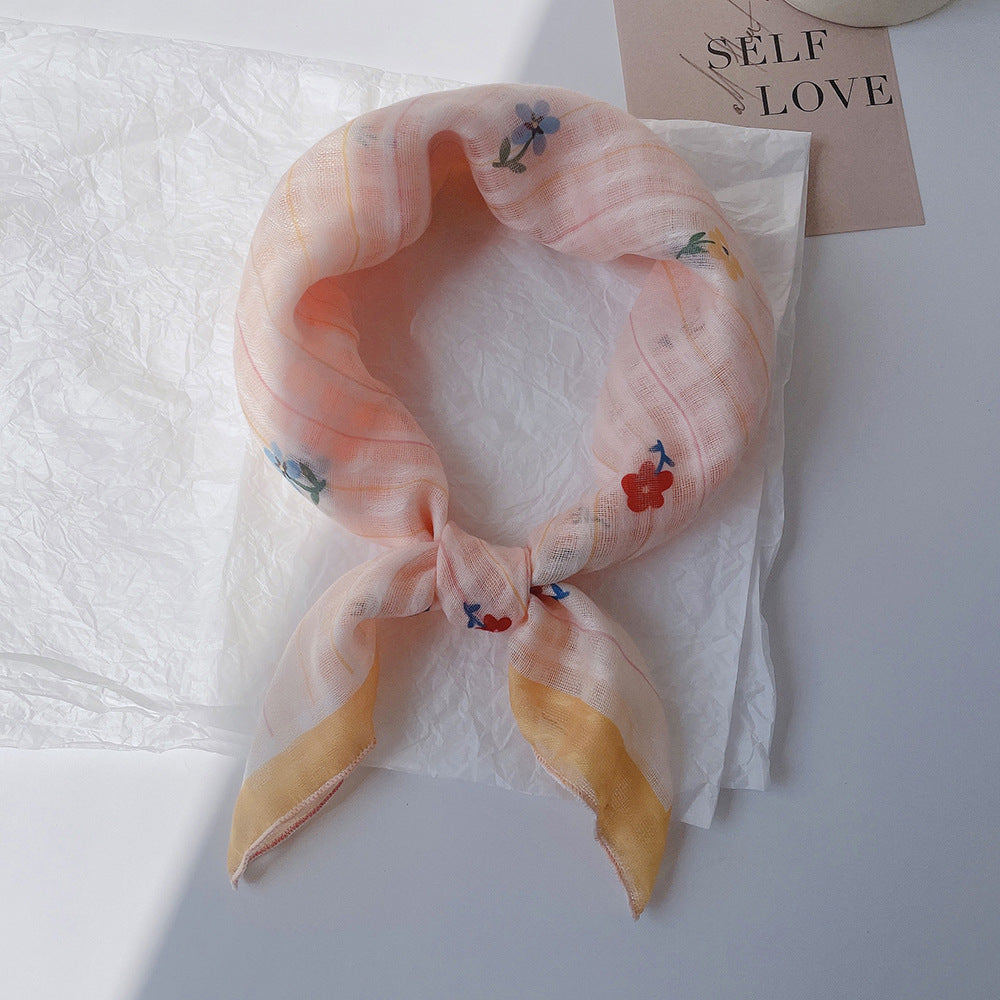 Upgraded Japanese cotton and linen square scarf 58x58 breathable all-match pastoral style floral photo matching scarf headscarf for women