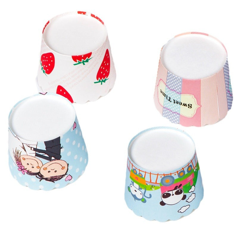 Small Cake Cuppers Mafen Cup High Temperature Baking Chiffon Small Cake Cup Disposable Cute Pattern Paper Cup 50