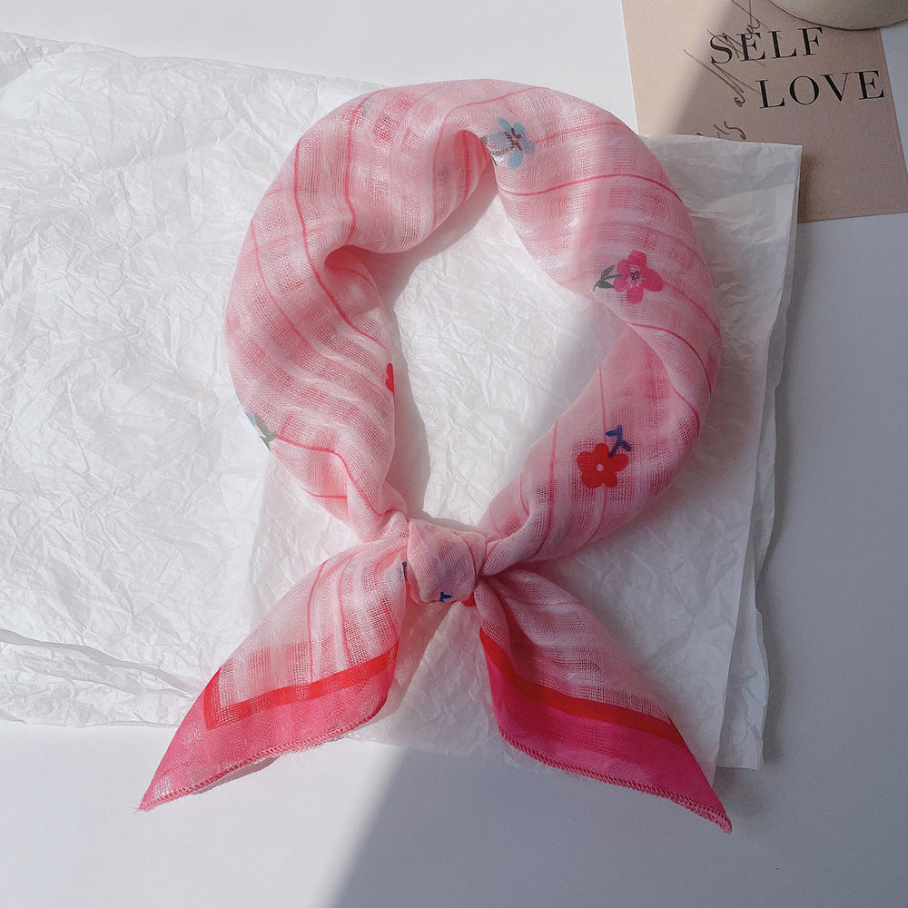 Upgraded Japanese cotton and linen square scarf 58x58 breathable all-match pastoral style floral photo matching scarf headscarf for women
