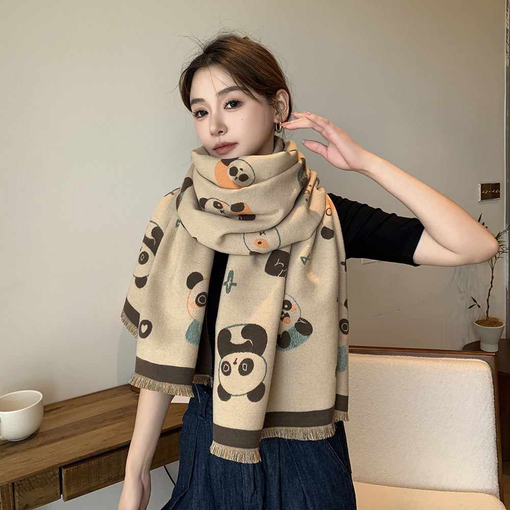 Cartoon Cute Cat Double-Sided Double-Wearing Imitation Cashmere Women's Winter Thickened Warm Neck Shawl Student Soft