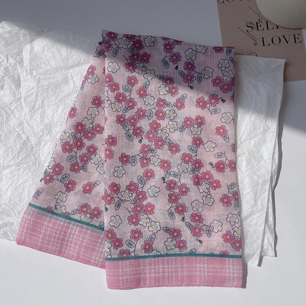 Upgraded Japanese cotton and linen square scarf 58x58 breathable all-match pastoral style floral photo matching scarf headscarf for women