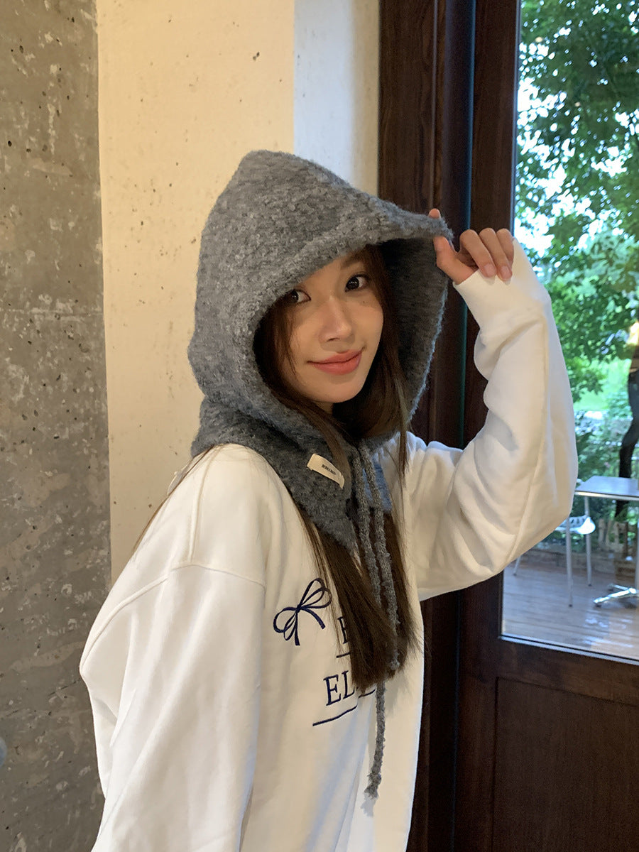 Balaclava Hat New Women's Winter Face-Show Small Ear Protection Neck Integrated Warm Knitted Roll Wool Hat