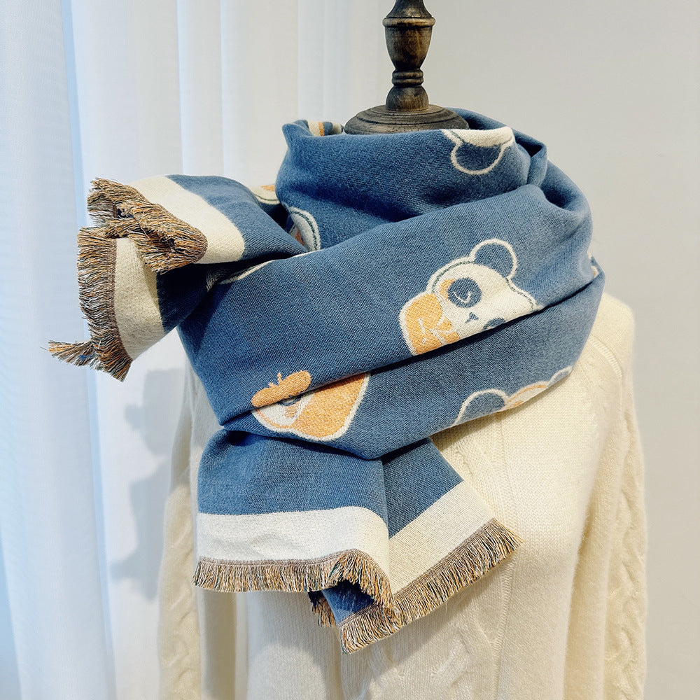Cartoon Cute Cat Double-Sided Double-Wearing Imitation Cashmere Women's Winter Thickened Warm Neck Shawl Student Soft