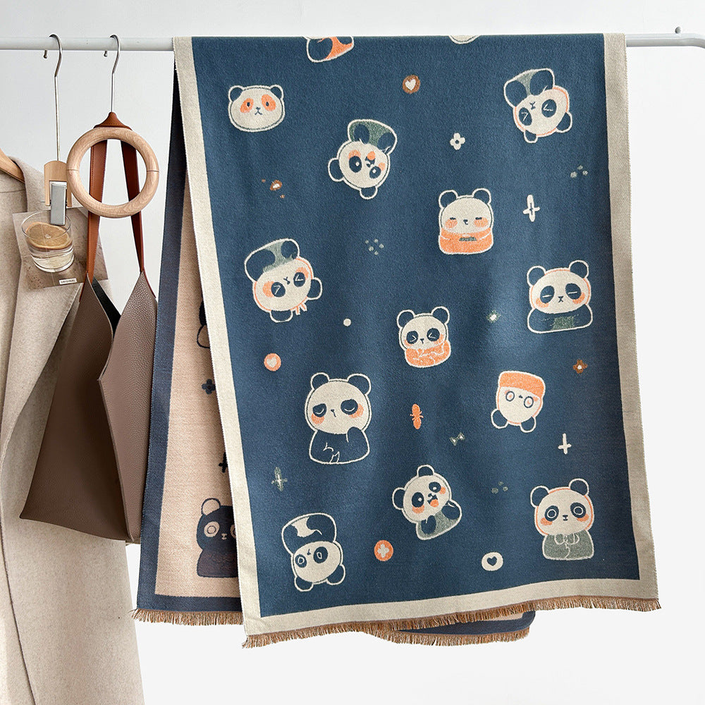 Cartoon Cute Cat Double-Sided Double-Wearing Imitation Cashmere Women's Winter Thickened Warm Neck Shawl Student Soft