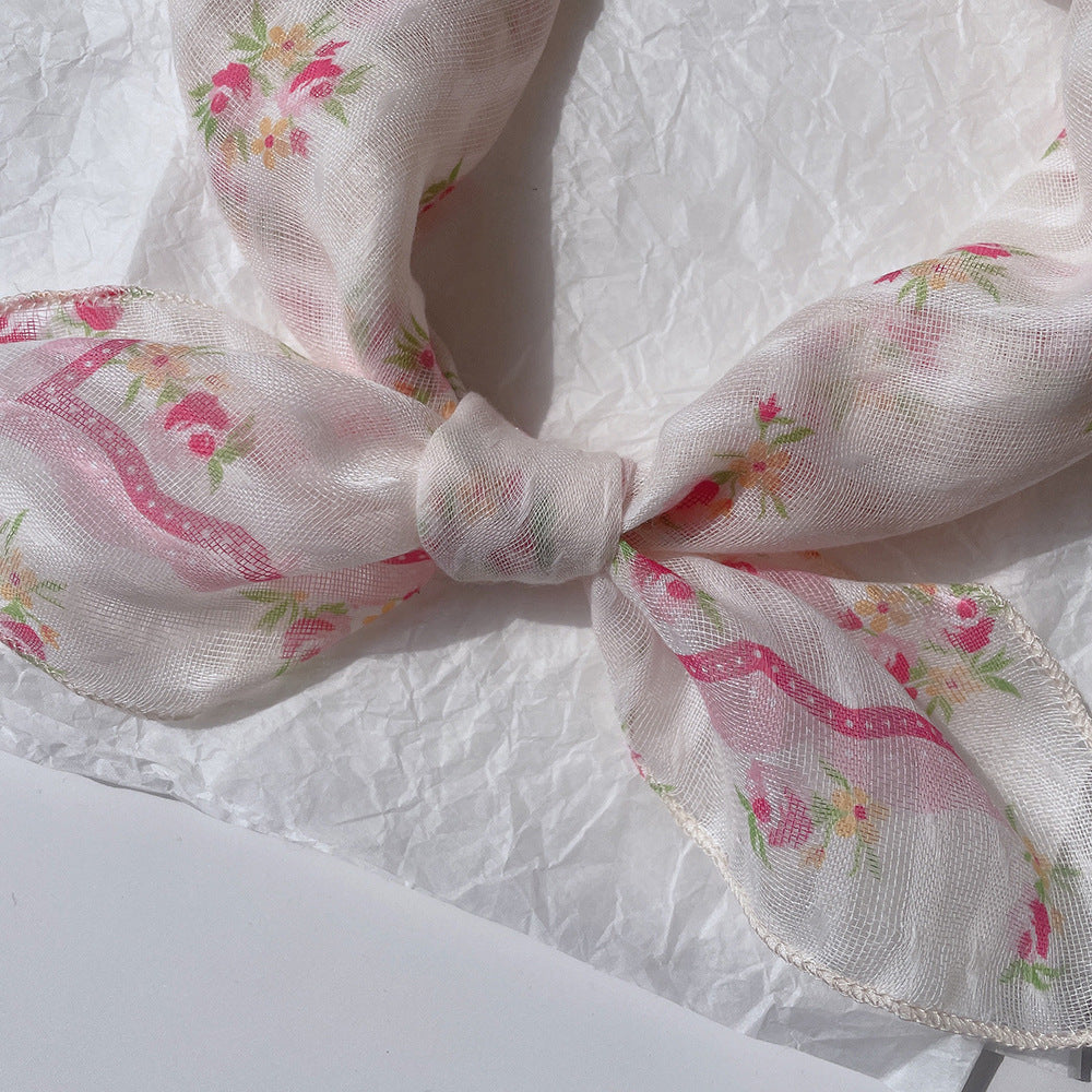 Upgraded Japanese cotton and linen square scarf 58x58 breathable all-match pastoral style floral photo matching scarf headscarf for women