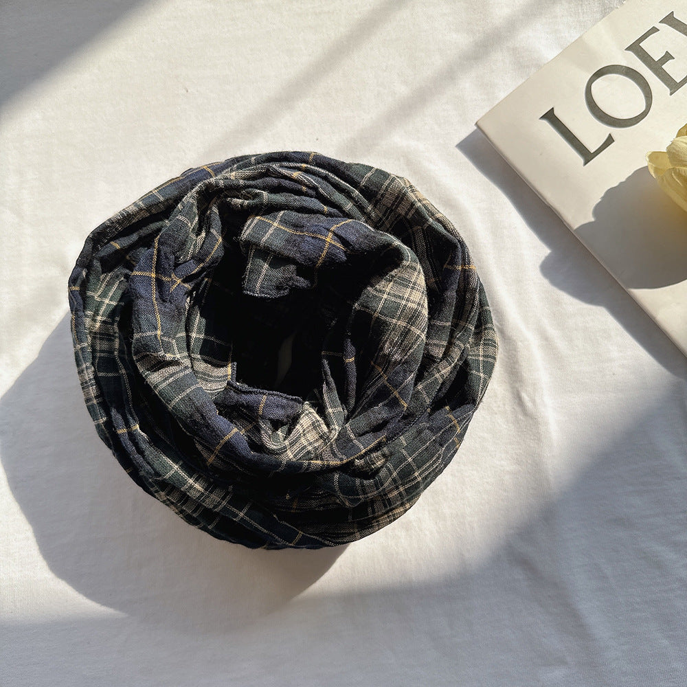 100% Pure Cotton Artistic Plaid Scarf Four Seasons Japanese Style All-match Neck Protector Long Thin Scarf Women's Summer Scarf