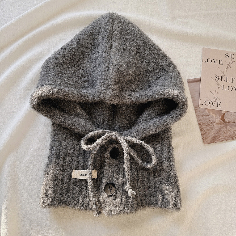 Balaclava Hat New Women's Winter Face-Show Small Ear Protection Neck Integrated Warm Knitted Roll Wool Hat