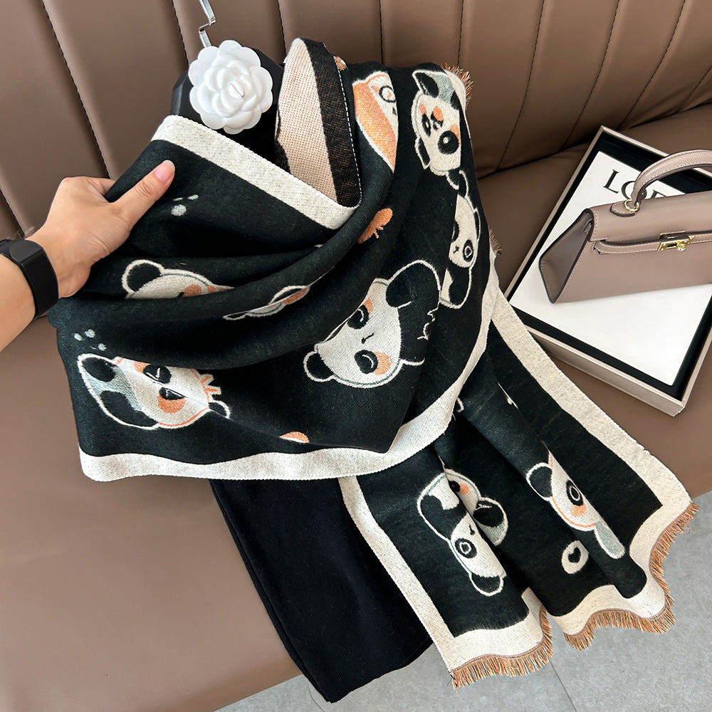 Cartoon Cute Cat Double-Sided Double-Wearing Imitation Cashmere Women's Winter Thickened Warm Neck Shawl Student Soft