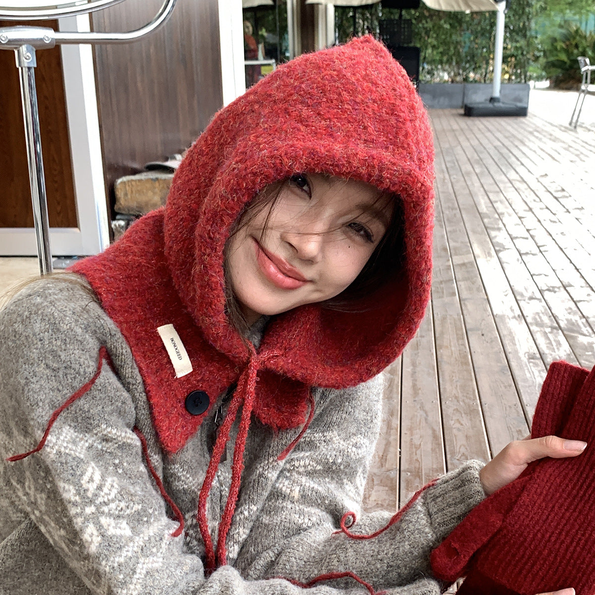 Balaclava Hat New Women's Winter Face-Show Small Ear Protection Neck Integrated Warm Knitted Roll Wool Hat