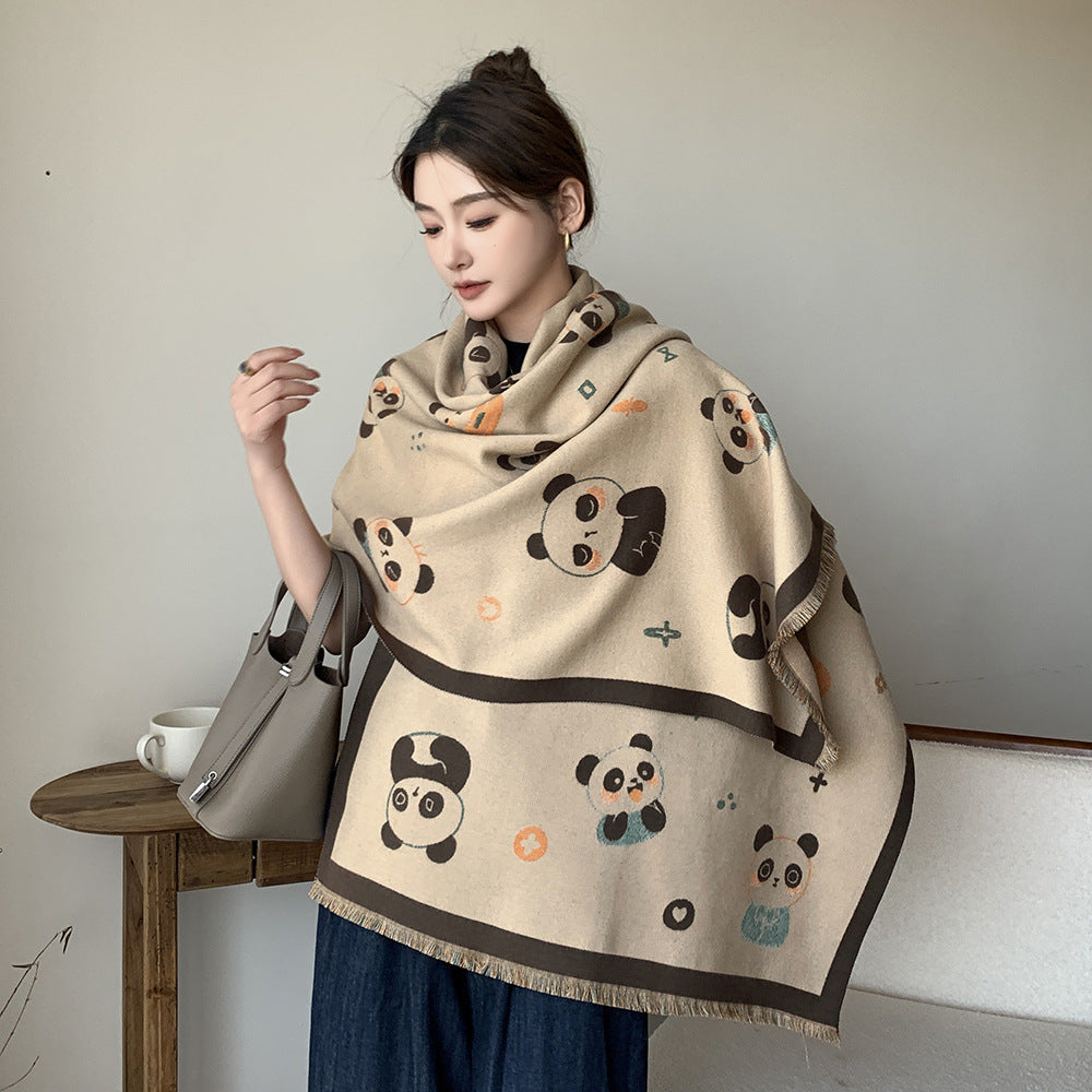 Cartoon Cute Cat Double-Sided Double-Wearing Imitation Cashmere Women's Winter Thickened Warm Neck Shawl Student Soft