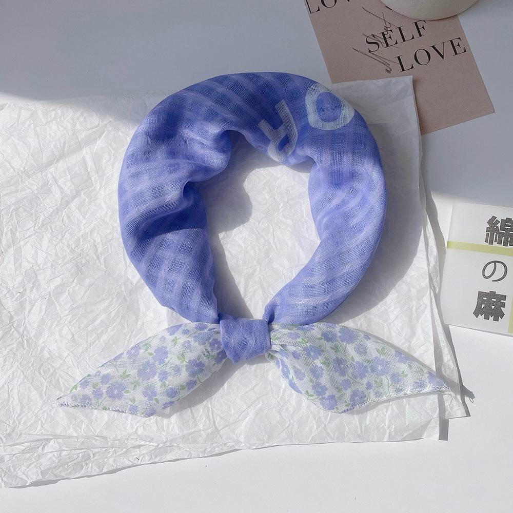 Upgraded Japanese cotton and linen square scarf 58x58 breathable all-match pastoral style floral photo matching scarf headscarf for women