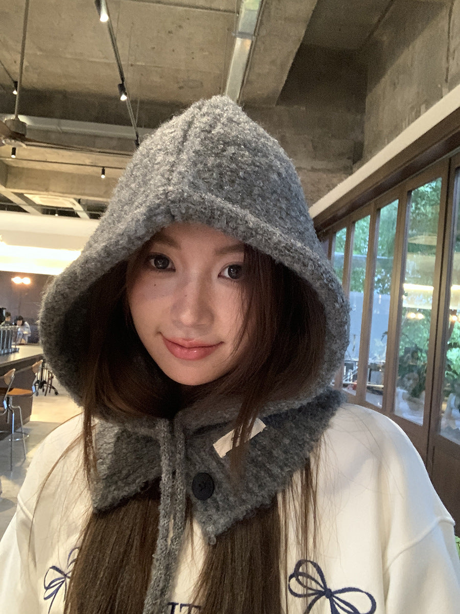 Balaclava Hat New Women's Winter Face-Show Small Ear Protection Neck Integrated Warm Knitted Roll Wool Hat