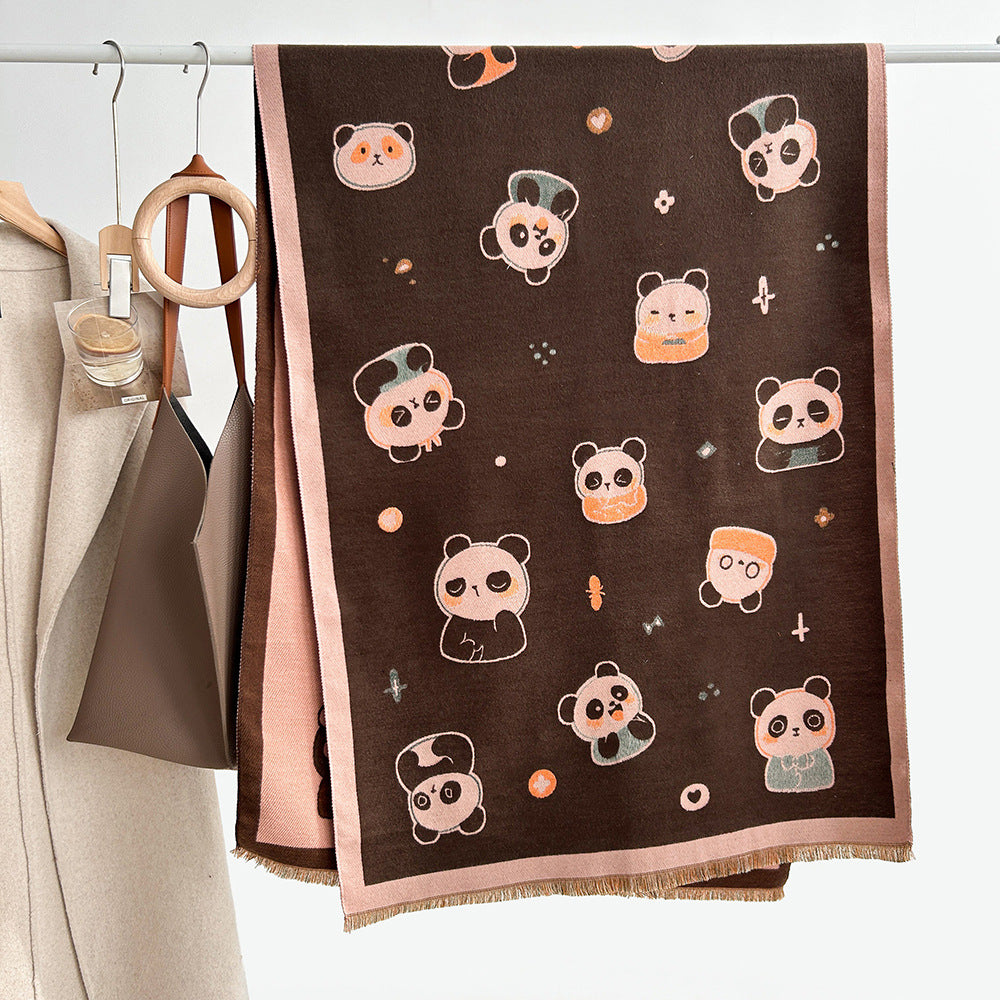 Cartoon Cute Cat Double-Sided Double-Wearing Imitation Cashmere Women's Winter Thickened Warm Neck Shawl Student Soft