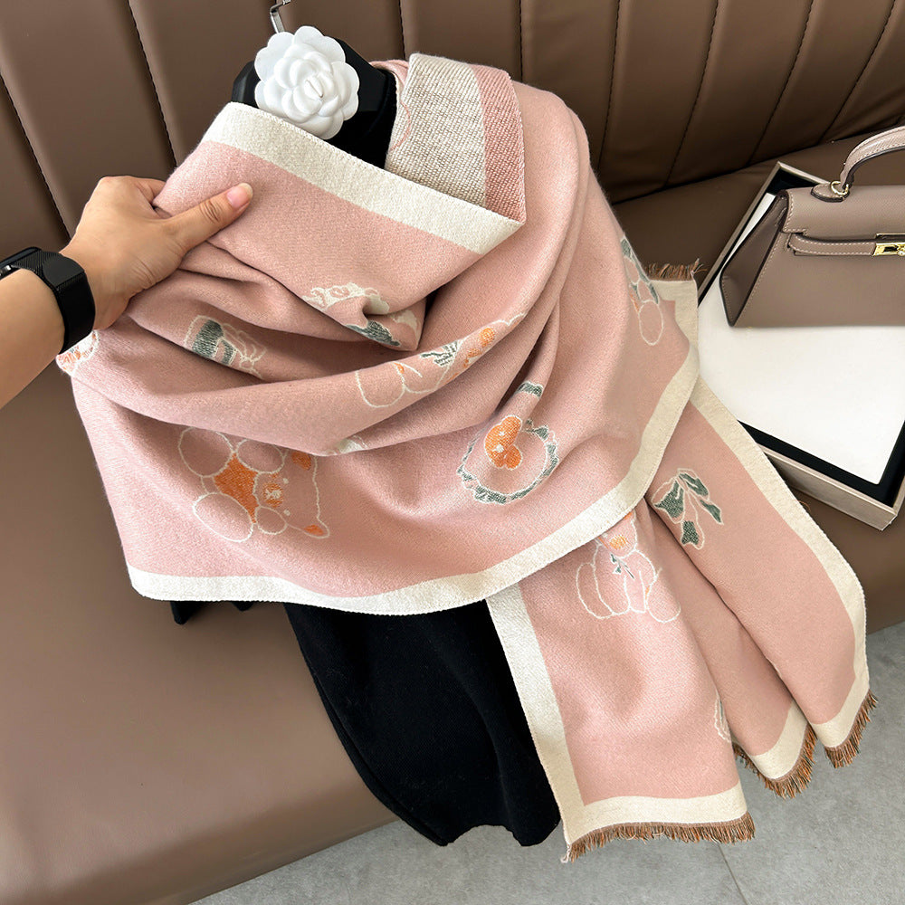 Cartoon Cute Cat Double-Sided Double-Wearing Imitation Cashmere Women's Winter Thickened Warm Neck Shawl Student Soft