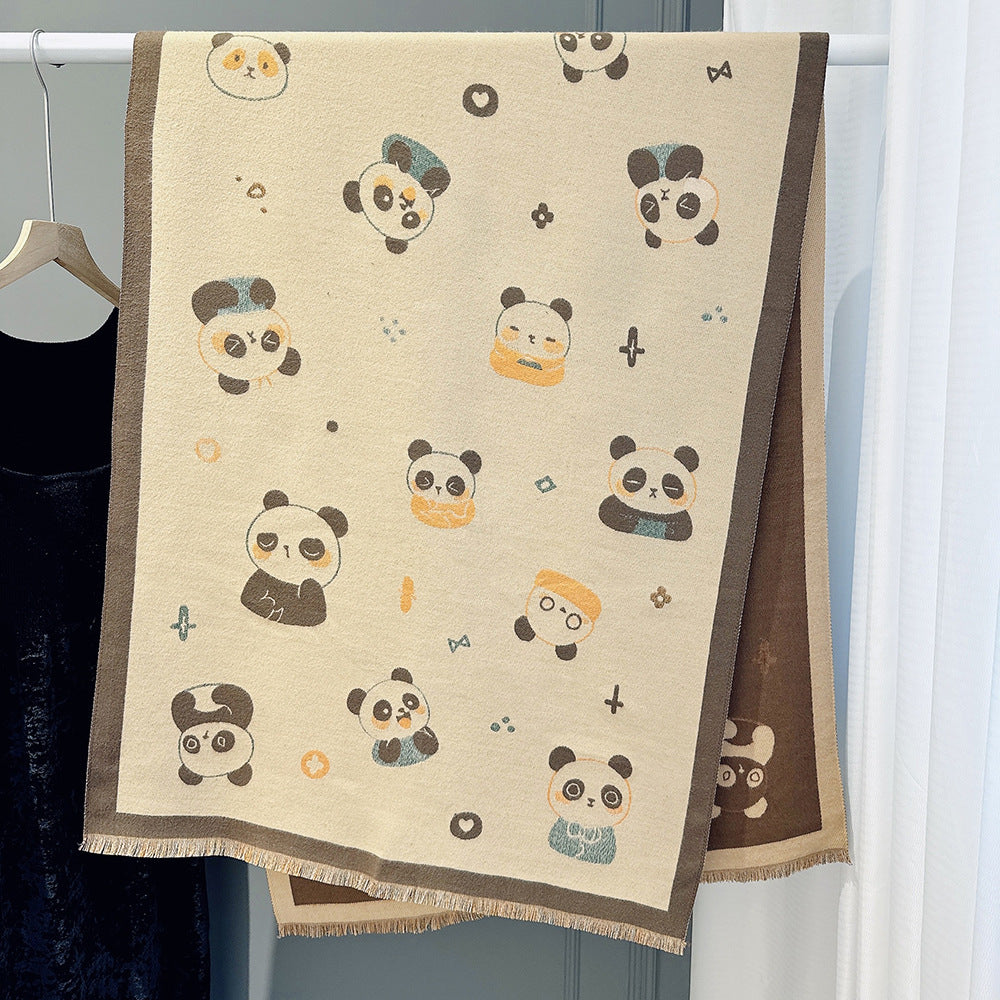 Cartoon Cute Cat Double-Sided Double-Wearing Imitation Cashmere Women's Winter Thickened Warm Neck Shawl Student Soft