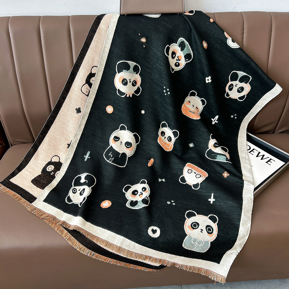 Cartoon Cute Cat Double-Sided Double-Wearing Imitation Cashmere Women's Winter Thickened Warm Neck Shawl Student Soft