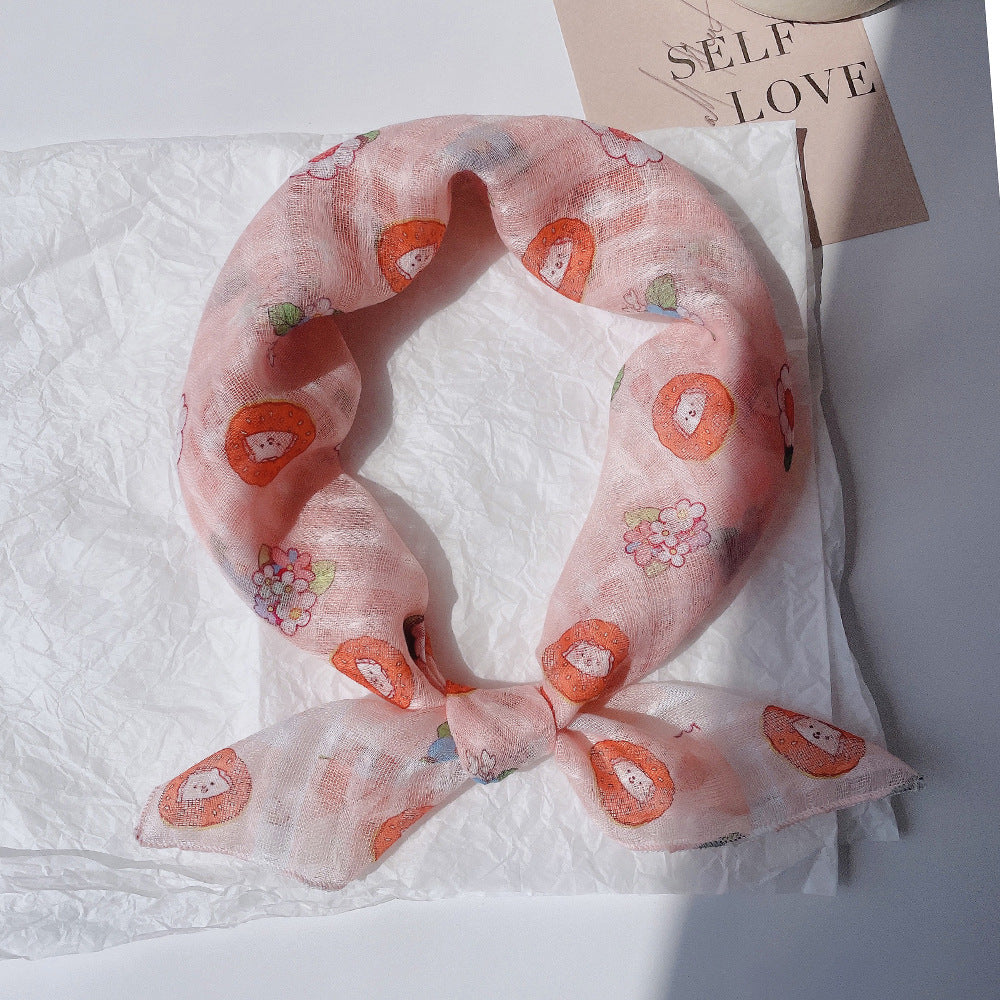 Upgraded Japanese cotton and linen square scarf 58x58 breathable all-match pastoral style floral photo matching scarf headscarf for women