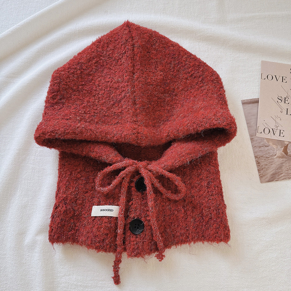 Balaclava Hat New Women's Winter Face-Show Small Ear Protection Neck Integrated Warm Knitted Roll Wool Hat