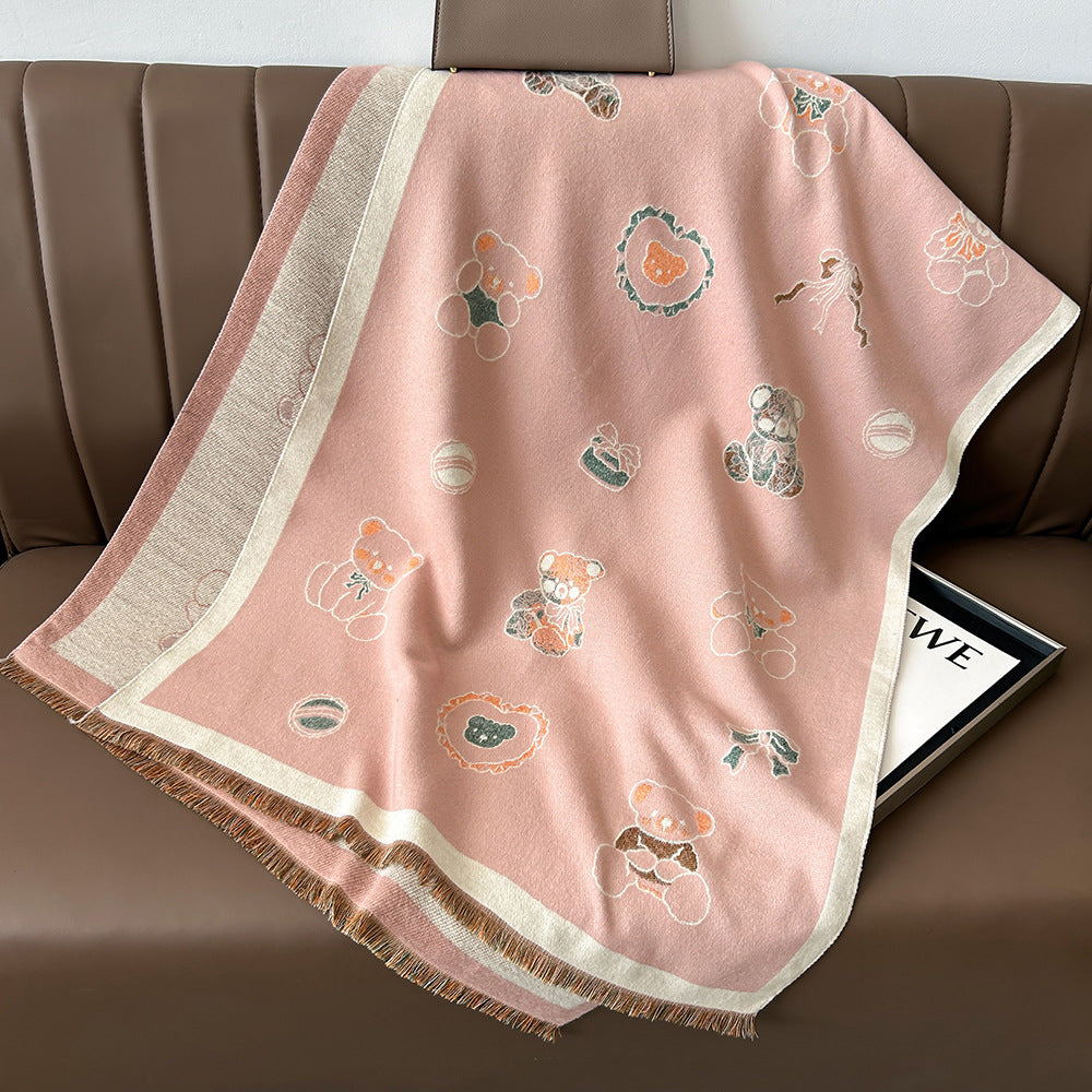 Cartoon Cute Cat Double-Sided Double-Wearing Imitation Cashmere Women's Winter Thickened Warm Neck Shawl Student Soft
