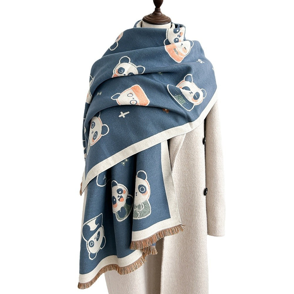 Cartoon Cute Cat Double-Sided Double-Wearing Imitation Cashmere Women's Winter Thickened Warm Neck Shawl Student Soft