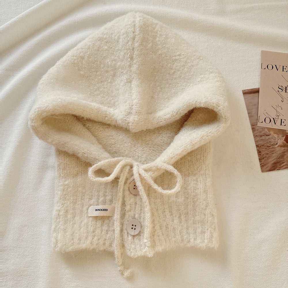 Balaclava Hat New Women's Winter Face-Show Small Ear Protection Neck Integrated Warm Knitted Roll Wool Hat