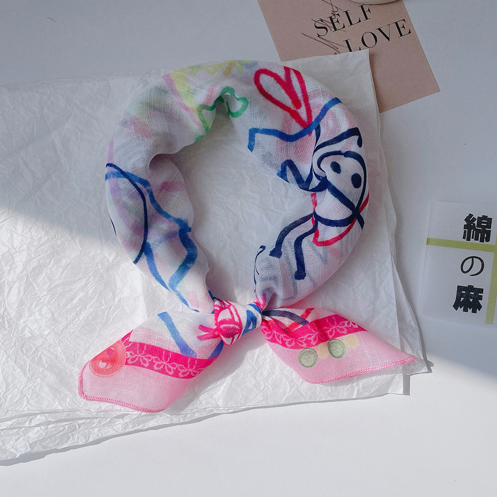 Upgraded Japanese cotton and linen square scarf 58x58 breathable all-match pastoral style floral photo matching scarf headscarf for women