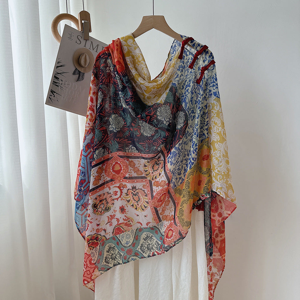 Antique Chinese Style Ethnic Style Scarf Summer Temperament Sunscreen Buckle Shawl Cardigan Decoration Travel Photograph