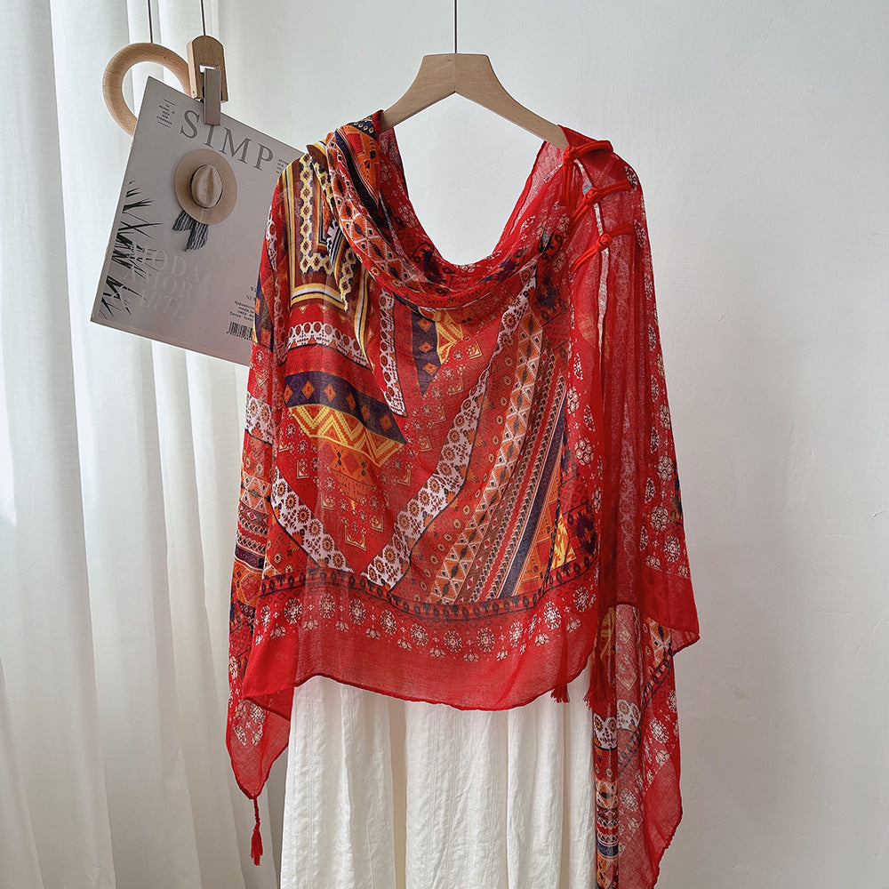 Antique Chinese Style Ethnic Style Scarf Summer Temperament Sunscreen Buckle Shawl Cardigan Decoration Travel Photograph