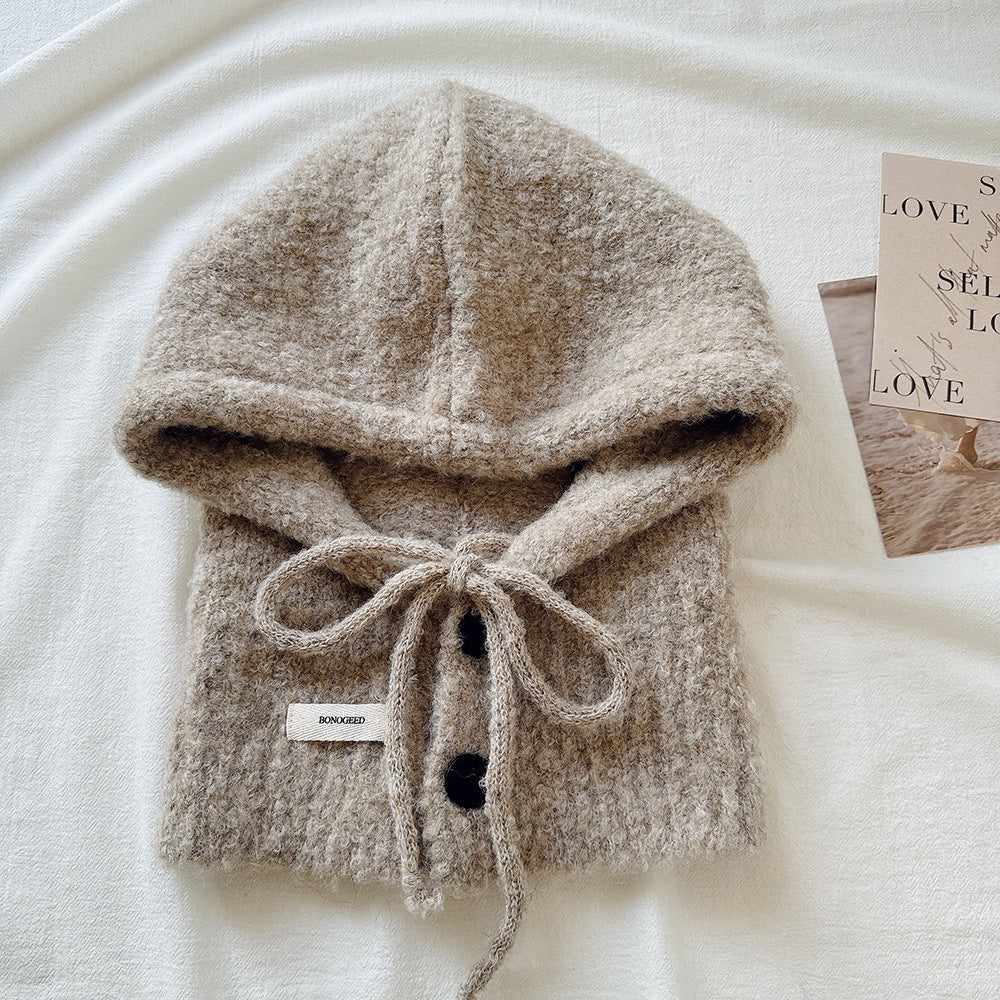 Balaclava Hat New Women's Winter Face-Show Small Ear Protection Neck Integrated Warm Knitted Roll Wool Hat