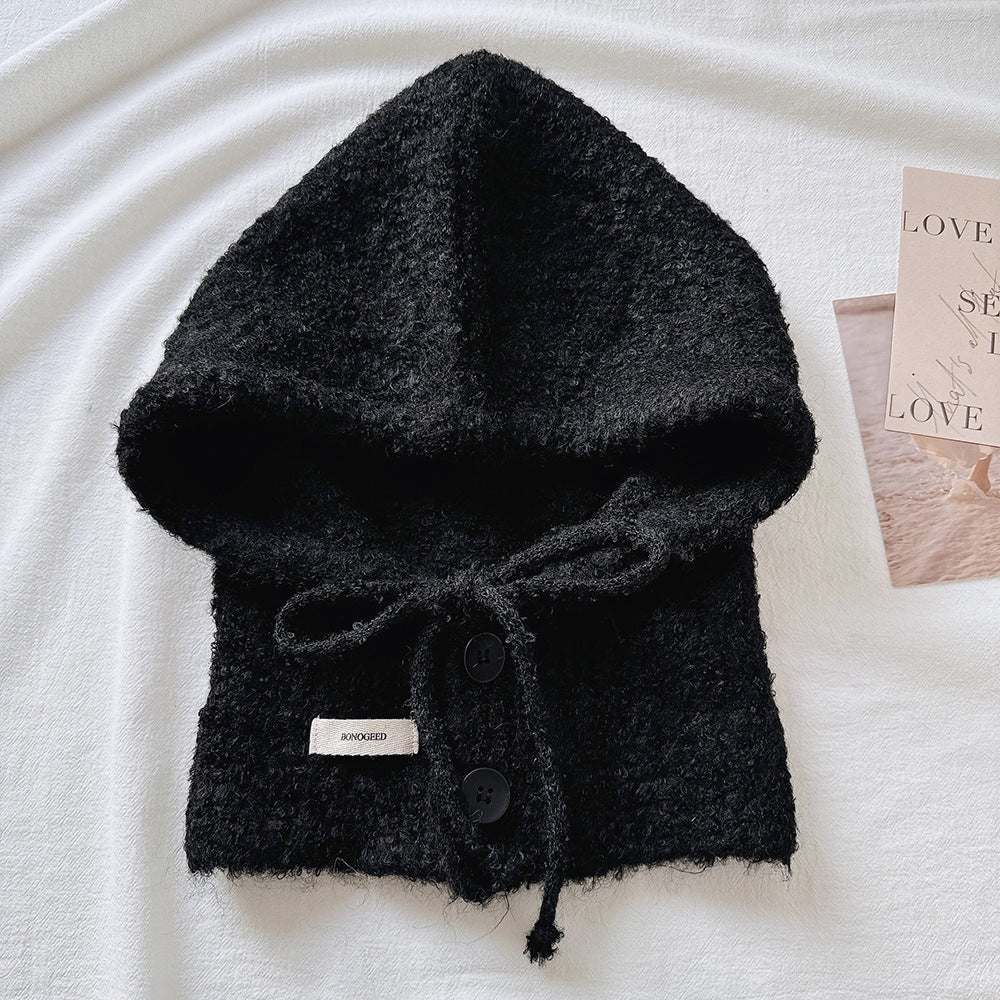 Balaclava Hat New Women's Winter Face-Show Small Ear Protection Neck Integrated Warm Knitted Roll Wool Hat