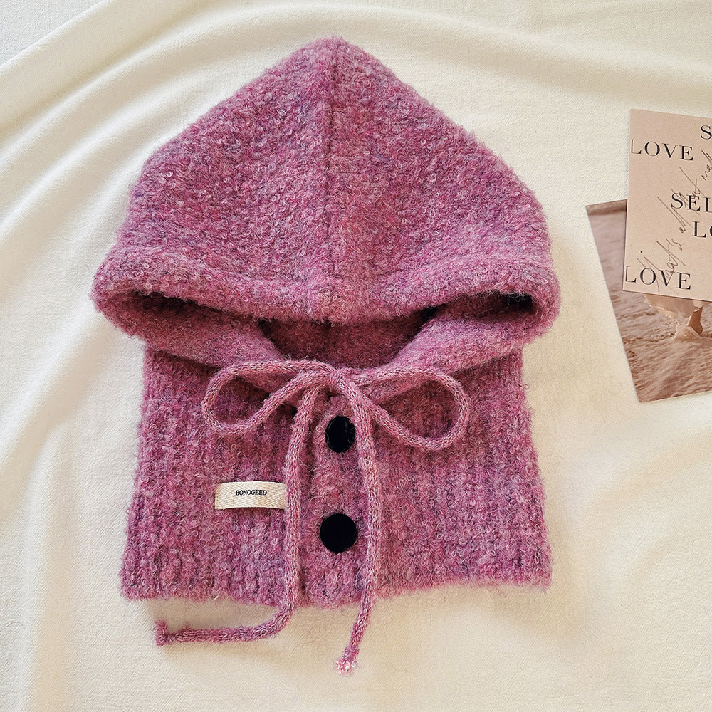 Balaclava Hat New Women's Winter Face-Show Small Ear Protection Neck Integrated Warm Knitted Roll Wool Hat