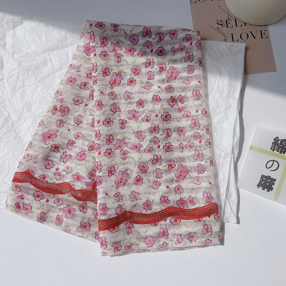 Upgraded Japanese cotton and linen square scarf 58x58 breathable all-match pastoral style floral photo matching scarf headscarf for women