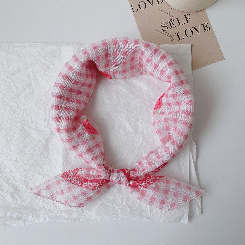 Upgraded Japanese cotton and linen square scarf 58x58 breathable all-match pastoral style floral photo matching scarf headscarf for women