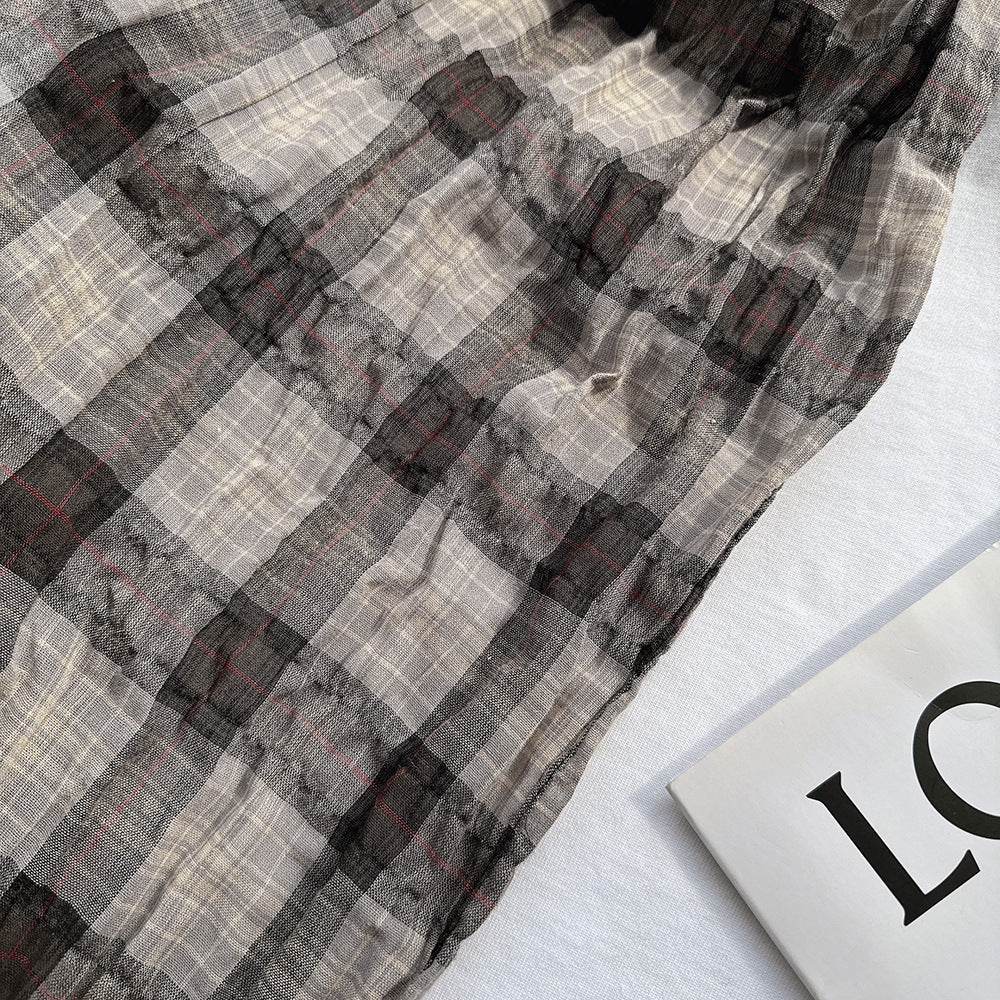 100% Pure Cotton Artistic Plaid Scarf Four Seasons Japanese Style All-match Neck Protector Long Thin Scarf Women's Summer Scarf