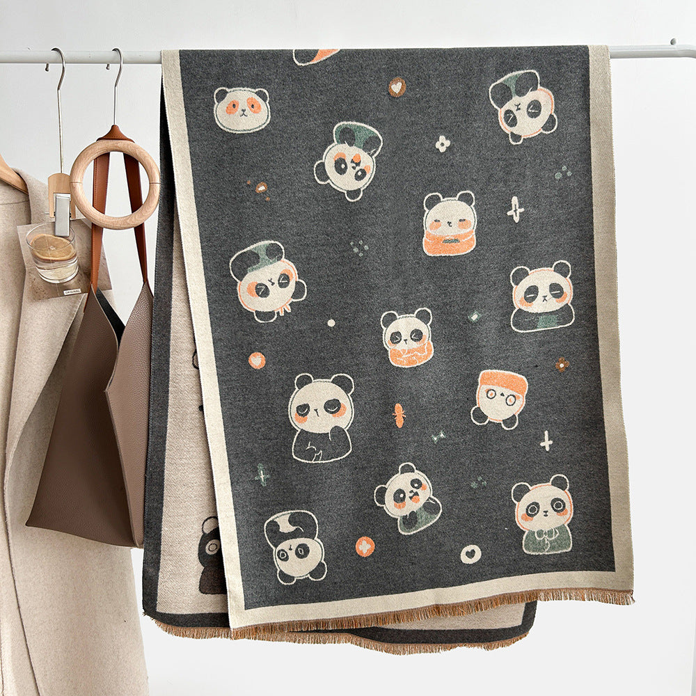 Cartoon Cute Cat Double-Sided Double-Wearing Imitation Cashmere Women's Winter Thickened Warm Neck Shawl Student Soft