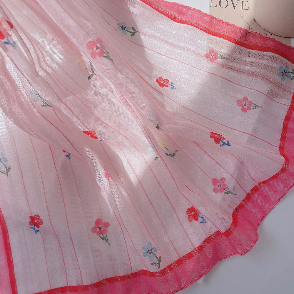 Upgraded Japanese cotton and linen square scarf 58x58 breathable all-match pastoral style floral photo matching scarf headscarf for women
