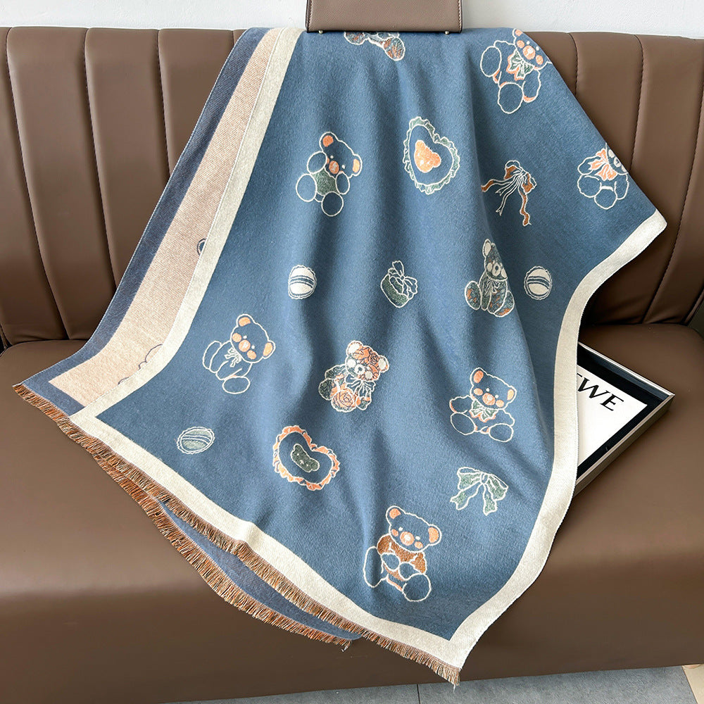 Cartoon Cute Cat Double-Sided Double-Wearing Imitation Cashmere Women's Winter Thickened Warm Neck Shawl Student Soft