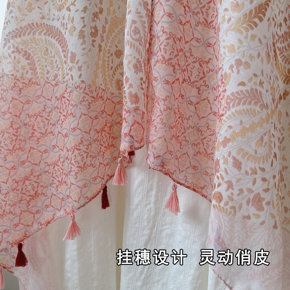 Antique Chinese Style Ethnic Style Scarf Summer Temperament Sunscreen Buckle Shawl Cardigan Decoration Travel Photograph