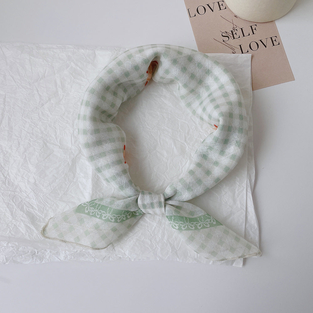 Upgraded Japanese cotton and linen square scarf 58x58 breathable all-match pastoral style floral photo matching scarf headscarf for women