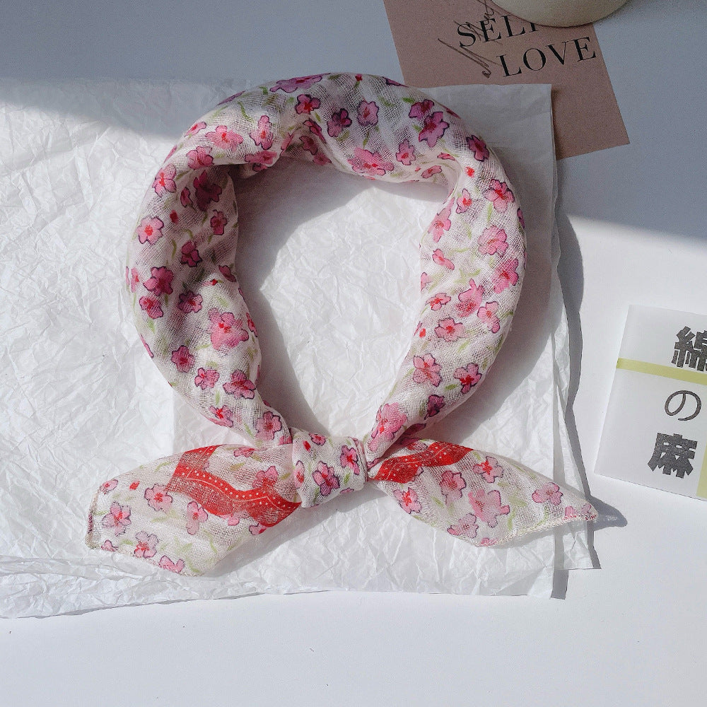 Upgraded Japanese cotton and linen square scarf 58x58 breathable all-match pastoral style floral photo matching scarf headscarf for women