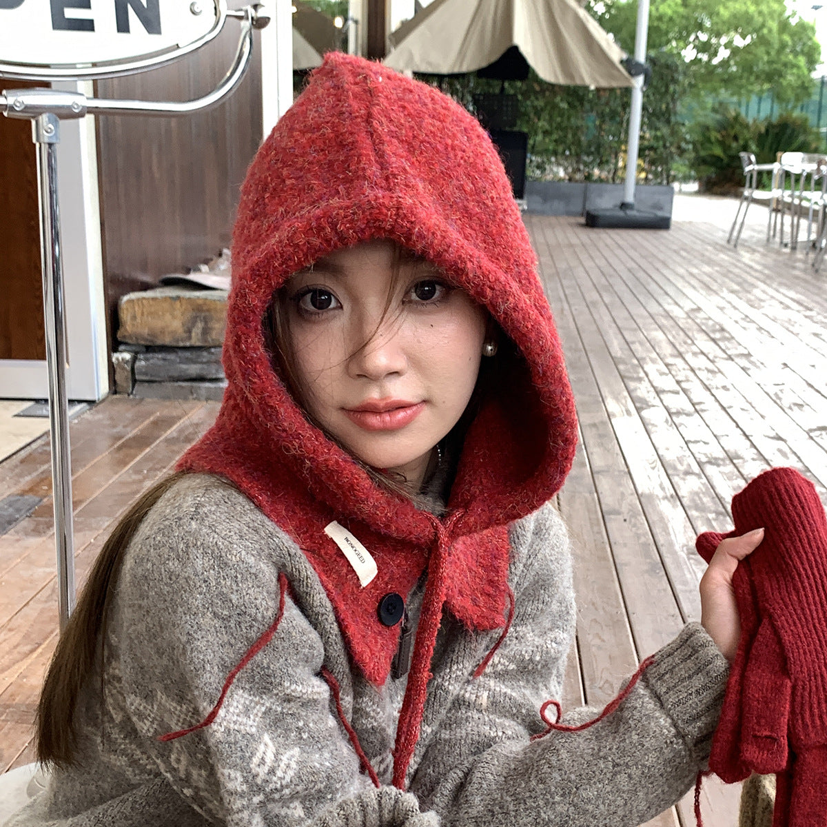 Balaclava Hat New Women's Winter Face-Show Small Ear Protection Neck Integrated Warm Knitted Roll Wool Hat