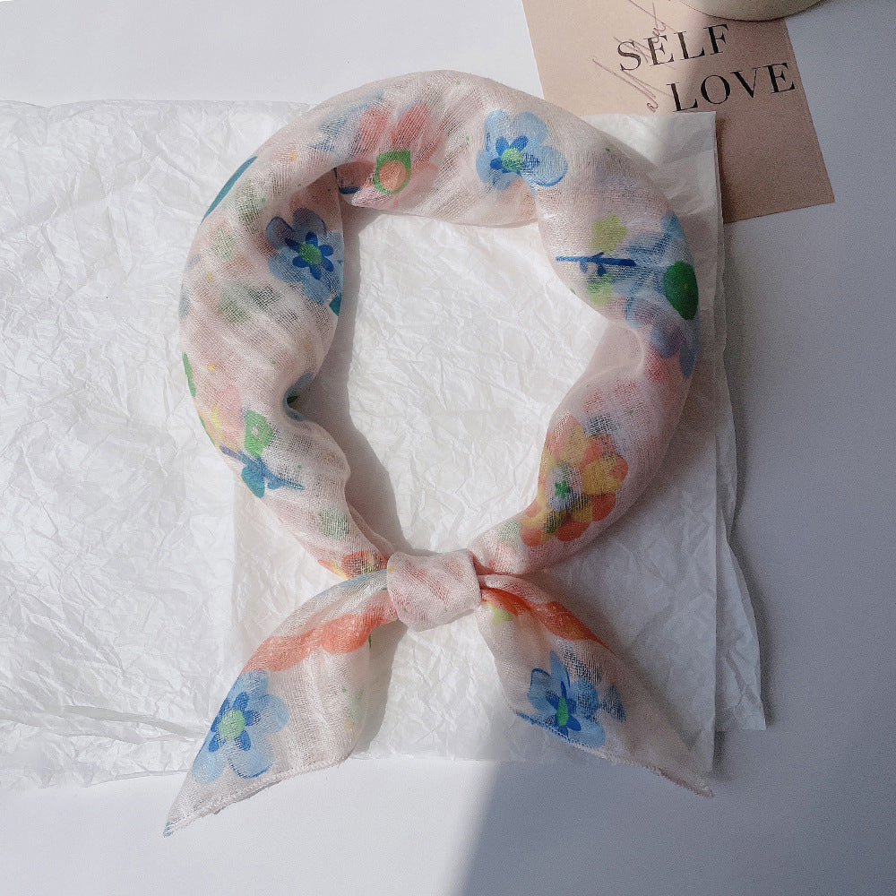 Upgraded Japanese cotton and linen square scarf 58x58 breathable all-match pastoral style floral photo matching scarf headscarf for women