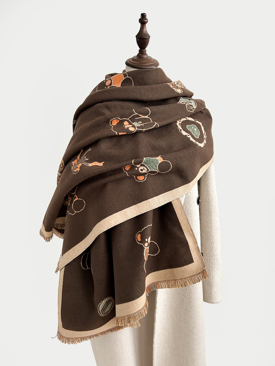 Cartoon Cute Cat Double-Sided Double-Wearing Imitation Cashmere Women's Winter Thickened Warm Neck Shawl Student Soft