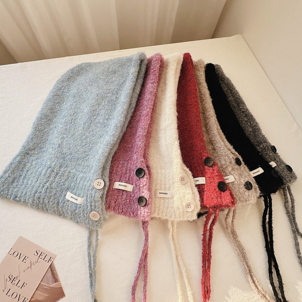 Balaclava Hat New Women's Winter Face-Show Small Ear Protection Neck Integrated Warm Knitted Roll Wool Hat