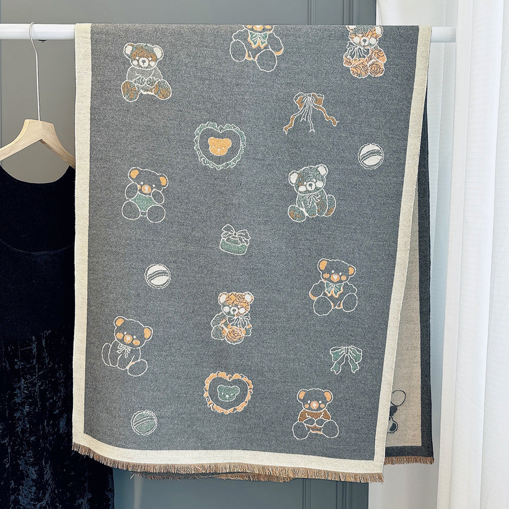 Cartoon Cute Cat Double-Sided Double-Wearing Imitation Cashmere Women's Winter Thickened Warm Neck Shawl Student Soft