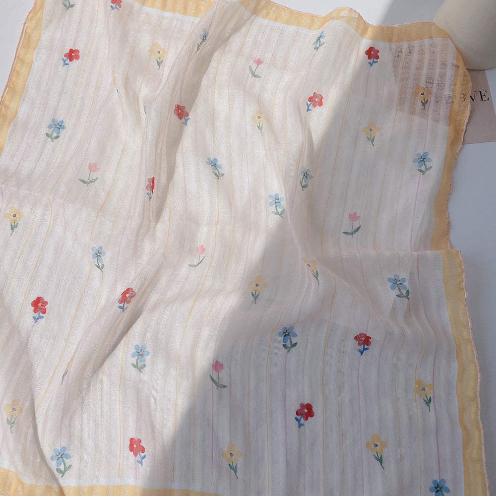Upgraded Japanese cotton and linen square scarf 58x58 breathable all-match pastoral style floral photo matching scarf headscarf for women