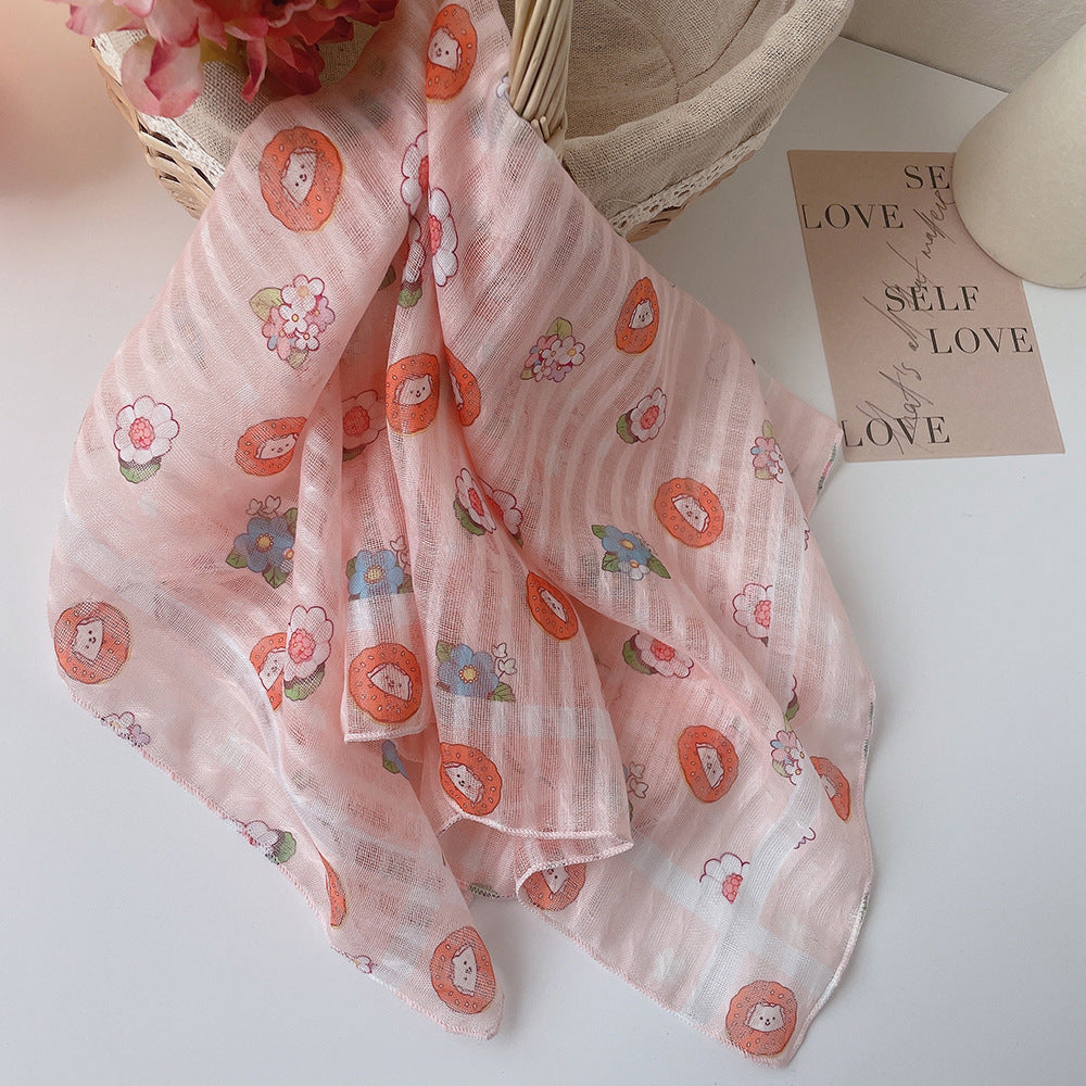 Upgraded Japanese cotton and linen square scarf 58x58 breathable all-match pastoral style floral photo matching scarf headscarf for women