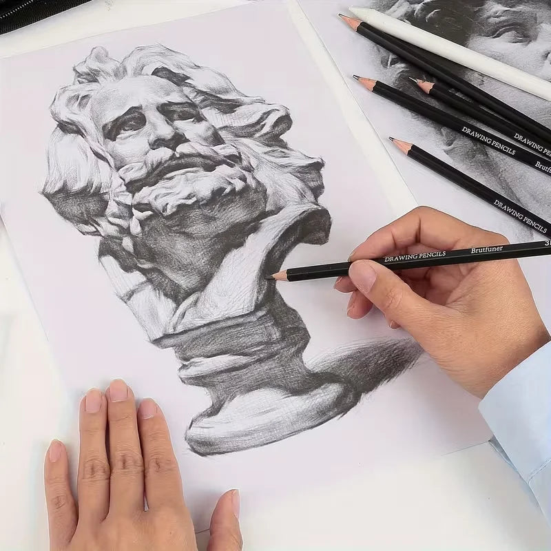 Brutfuner 18/29 Pro Juego de lápices de dibujo y bocetos de artista profesional con carbón, borradores, sacapuntas y tocones