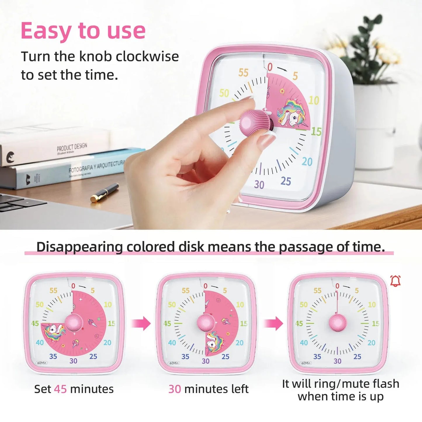 Yunbaoit temporizador Visual con luz nocturna, temporizador de cuenta atrás de 60 minutos para niños y adultos, temporizador de aula silencioso para el hogar, la escuela